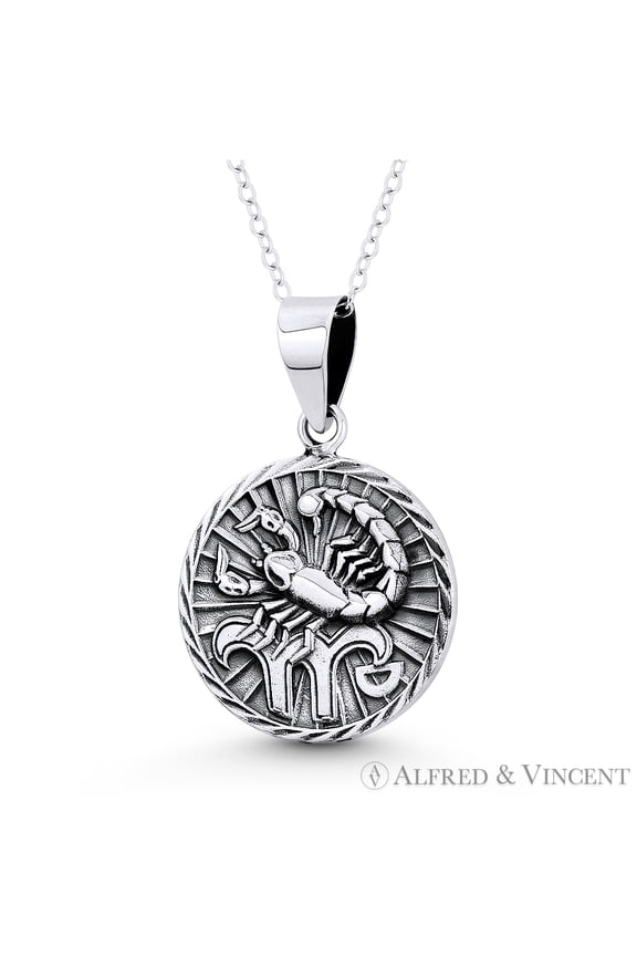 Scorpio Zodiac Sign Circle Astrology Charm 31x20mm (1.5x0.8in) Pendant in Oxidized .925 Sterling Silver