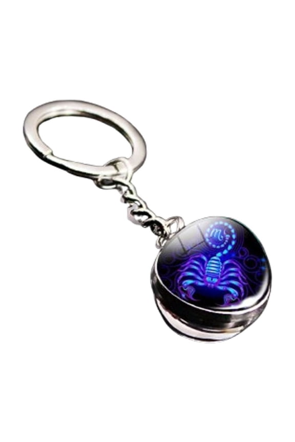 Scorpio Zodiac Sign Keychain, Glowing Pattern Key Ring, Metal and Glass Constellation Accessory, 3.15in, 1-Pack