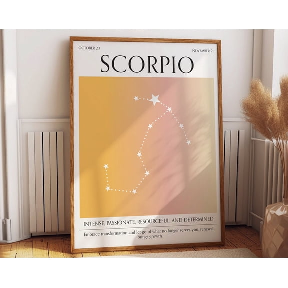 Scorpio Zodiac Sign Wall Art - Chic Astrology Poster For Bedroom Decor - Aura Gradient Art Perfect Gift For Her - Star Sign Aura Room Decor Wall Art, Modern Wall Decor, 8x12 UNFRAMED