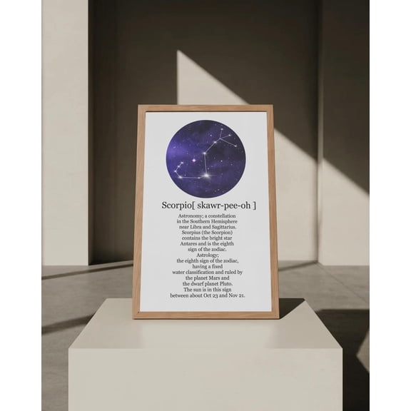 Scorpio Zodiac Wall Art | Star Constellation Print | Astrology Dictionary Poster | Horoscope | Minimal Celestial Home Decor, Stretched Canvas Size 16x24
