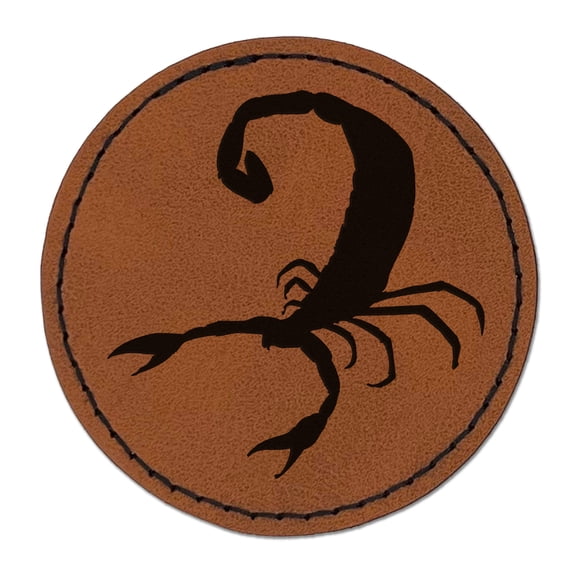 Scorpion Insect Solid 2.5" Faux Leather Round Engraved Iron-On Patch - Brown