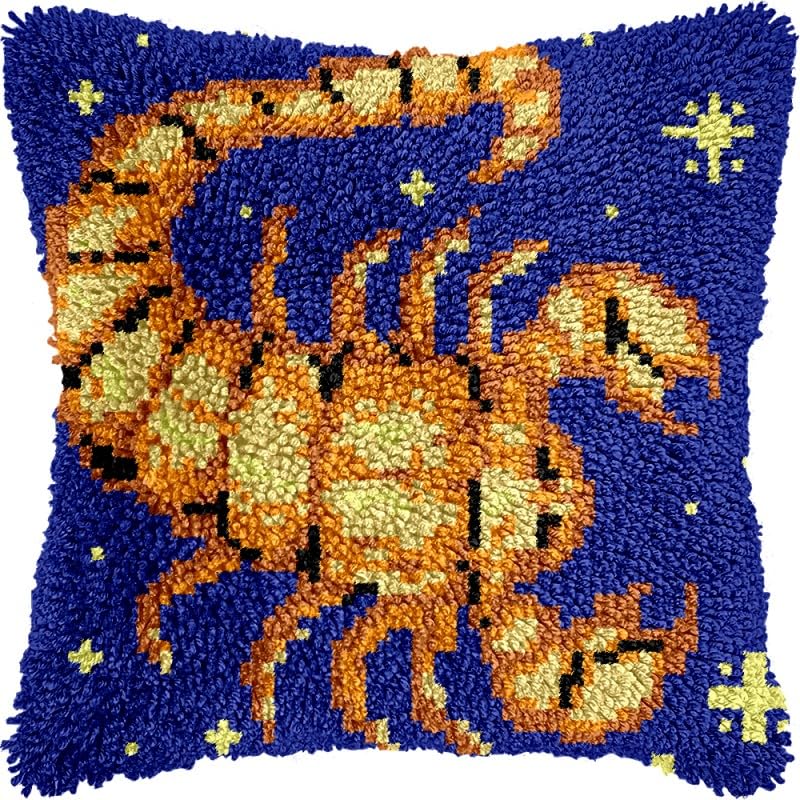 Scorpion Latch Hook Pillow Kits Pillow Cover with Pattern Printed Canvas Crochet Cross Hooking Pillowcase Cushion Crafts Embroidery Latch Hooking Crochet Kits 17x17 inch(1)