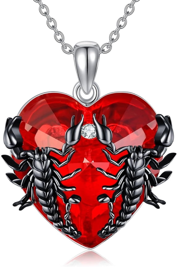 Scorpion Necklace Sterling Silver Scorpion Heart Necklace Goth Red Crystal Jewelry Gifts for Women