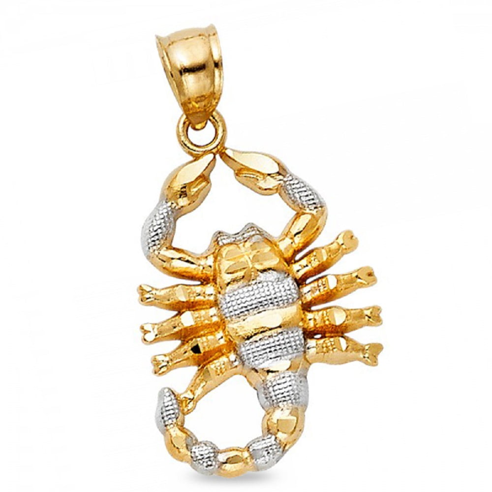 Scorpion Pendant Solid 14k Yellow White Gold Zodiac Sign Scorpio
