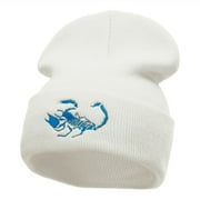 Scorpion Silhouette Embroidered 12 Inch Knitted Long Beanie - White OSFM