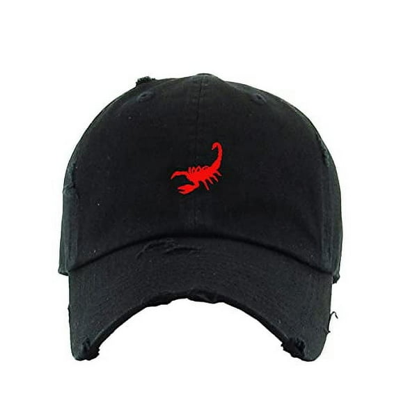 Scorpion Vintage Baseball Cap Embroidered Cotton Adjustable Distressed Dad Hat Black