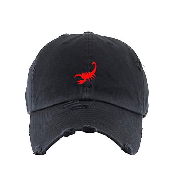 Scorpion Vintage Baseball Cap Embroidered Cotton Adjustable Distressed Dad Hat Brush Black
