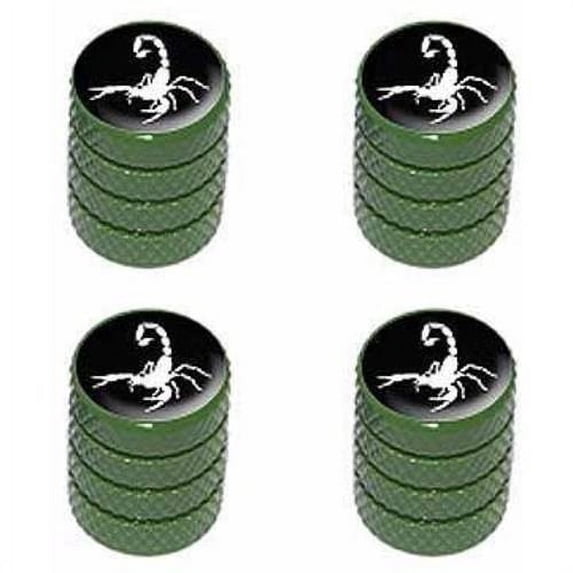 Scorpion White on Black Tire Rim Wheel Aluminum Valve Stem Caps, Multiple Colors