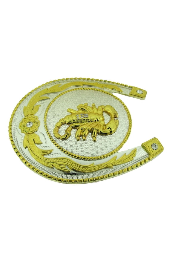 Scorpion in Horseshoe Gold Silver Two-Tone Men Belt Buckle Western Rodeo Tough Republic Texas Style