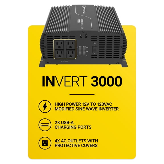 Scosche 3000W 12V Modified Sine Wave Power Inverter w/ 4 AC & 2 USB-A Ports 6000W Peak Pi3000-VA