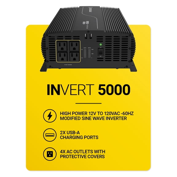 Scosche 5000W 12V Modified Sine Wave Power Inverter w/ 4 AC & 2 USB-A Ports 10,000W Peak Pi5000-VA