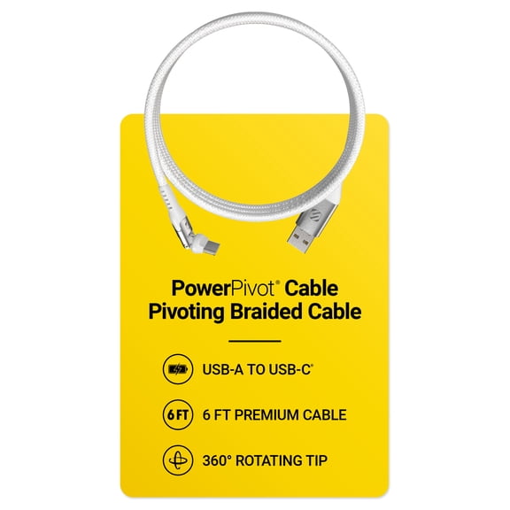 Scosche 6ft PowerPivot 360 Braided USB-A to USB-C Durable Fast Charge Elite Cable SCAPB6WT-HTSK