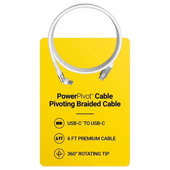 Scosche 6ft PowerPivot 360 Braided USB-C to USB-C Durable Fast Charge Elite Cable SCCPB6WT-HTSK