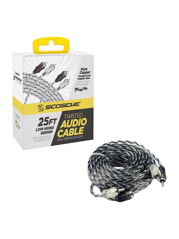 A25C4-WM1SD 25 Foot Twisted Car Stereo RCA Type Audio Cable, Gray, and White New