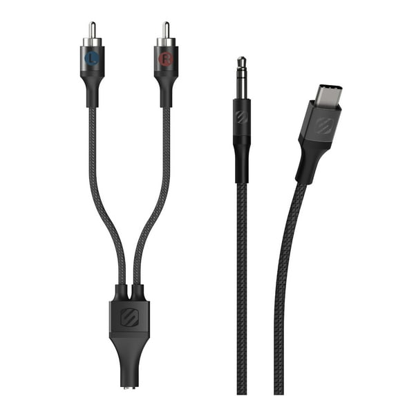 Scosche CAUXB4RCAA-SP 4ft USB-C to 3.5mm AUX Braided Audio Cable with RCA Adapter, Space Gray