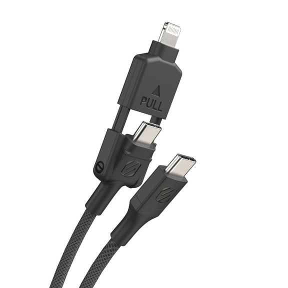 Scosche CCi4B4PSG 2-in-1 4FT Braided USB-C to USB-C & USB-C to Lightning Charge and Sync Cable Black