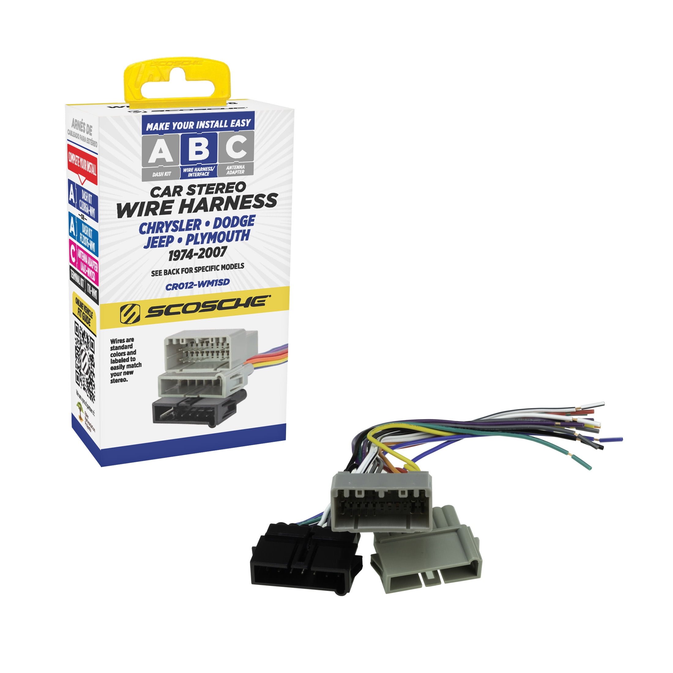 Scosche CR012 Wiring Harness Compatible w/ 74-2010 Non-Amplified Chrysler, Dodge, Jeep & Plymouth New