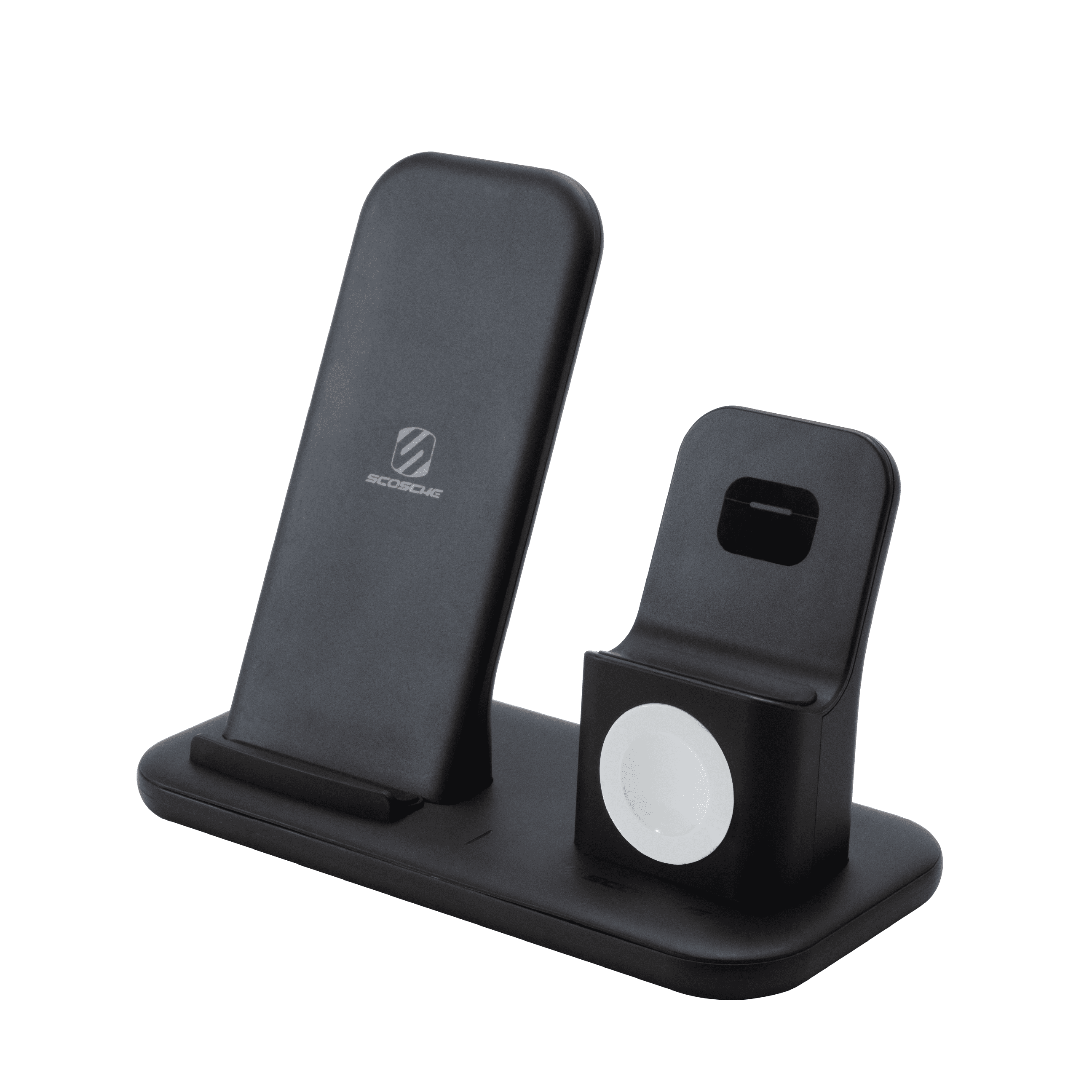 Scosche CSQ3N1-SP Qi-Enabled Smartphones, Watches and Earbuds, Qi-Certified Wireless Charging Dock, Black
