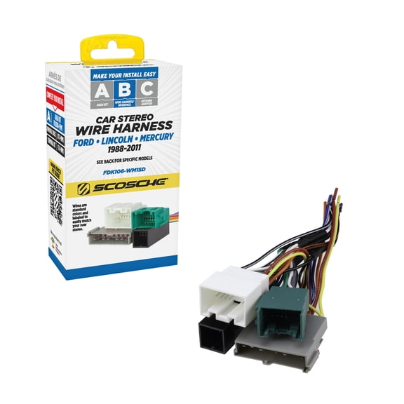 Scosche FDK106-WM1SD Wiring Harness Compatible w/ Select 1988-11 Ford, Lincoln, Mazda, Mercury & Nissan
