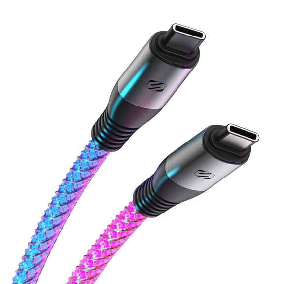 Scosche GLOBRIGHT 60W Fast Charge & Sync USB-C LED Glow Color Changing 3ft Braided Cable SCCBLED3-SK