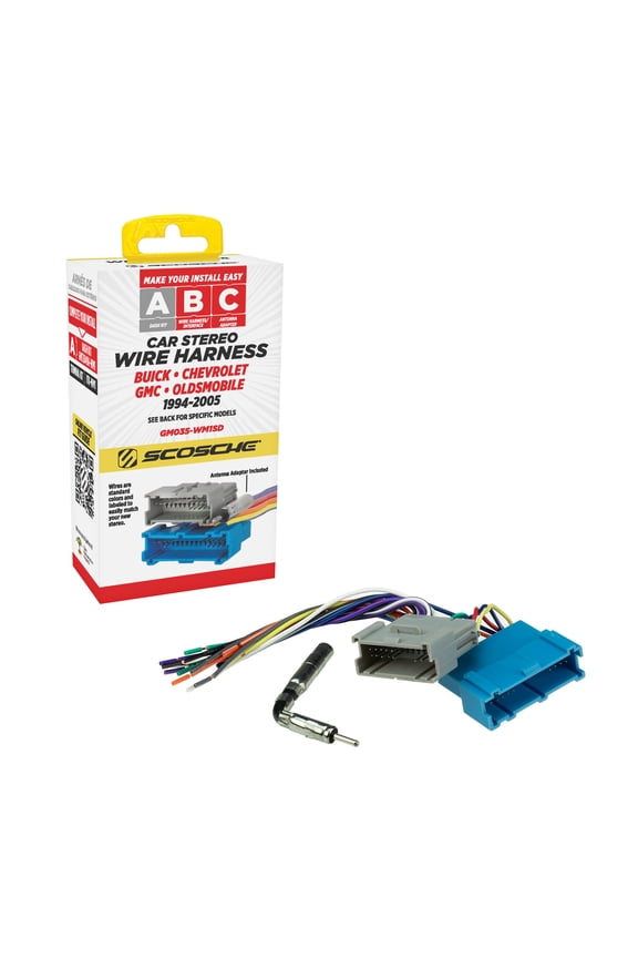Wiring Harness and Antenna Adapter Compatible with Select 1986-2005 GM Vehicles GM035-WM1SD
