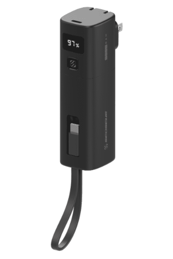 GoBat 3-in-1 Portable Charger 5,000mAh Power Bank w/ Built-in USB-C Cable & Foldable AC Plug Black