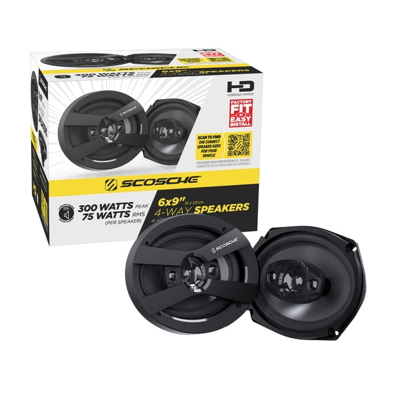 Scosche 6"x9" 4-Way Car Audio Speaker Pair – 300W Peak Power – Precision HD Sound, HD6904A-WM1SD