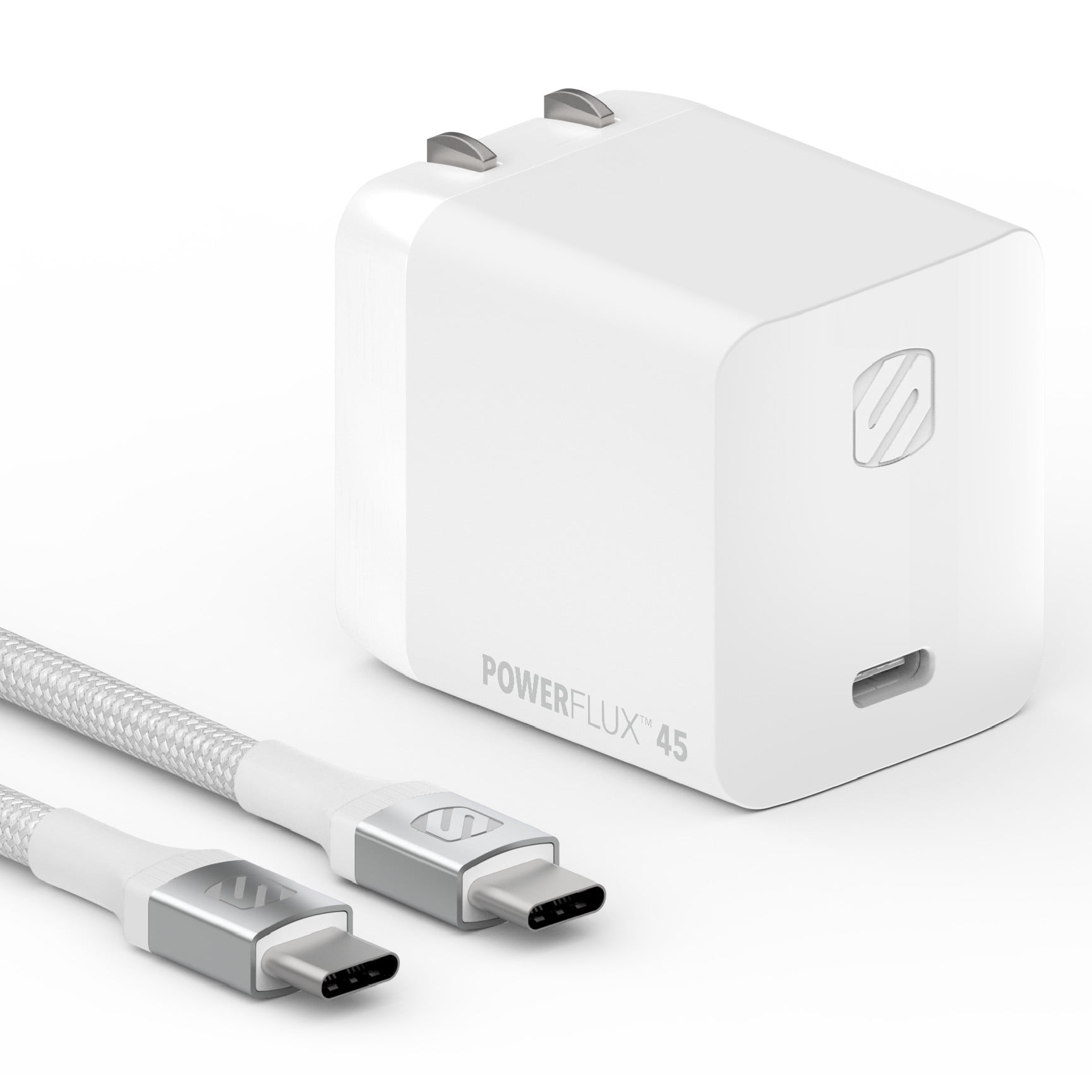 Scosche PowerFlux 45W Type-C Wall Block Charger W/ 8ft Braided USB-C Fast Charging Cable HPD45CCB8W