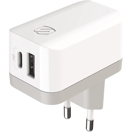 Scosche HPDCA32EU PowerVolt 32W Certified USB Type-C + USB Type-A European Wall Charger Power Delivery 3.0 for All USB-C and USB-A Devices in White