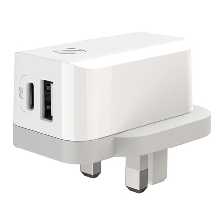 Scosche HPDCA32UK PowerVolt 32W Certified USB Type-C + USB Type-A UK Quick Wall Charger Power Delivery 3.0 for All USB-C and USB-A Devices in White