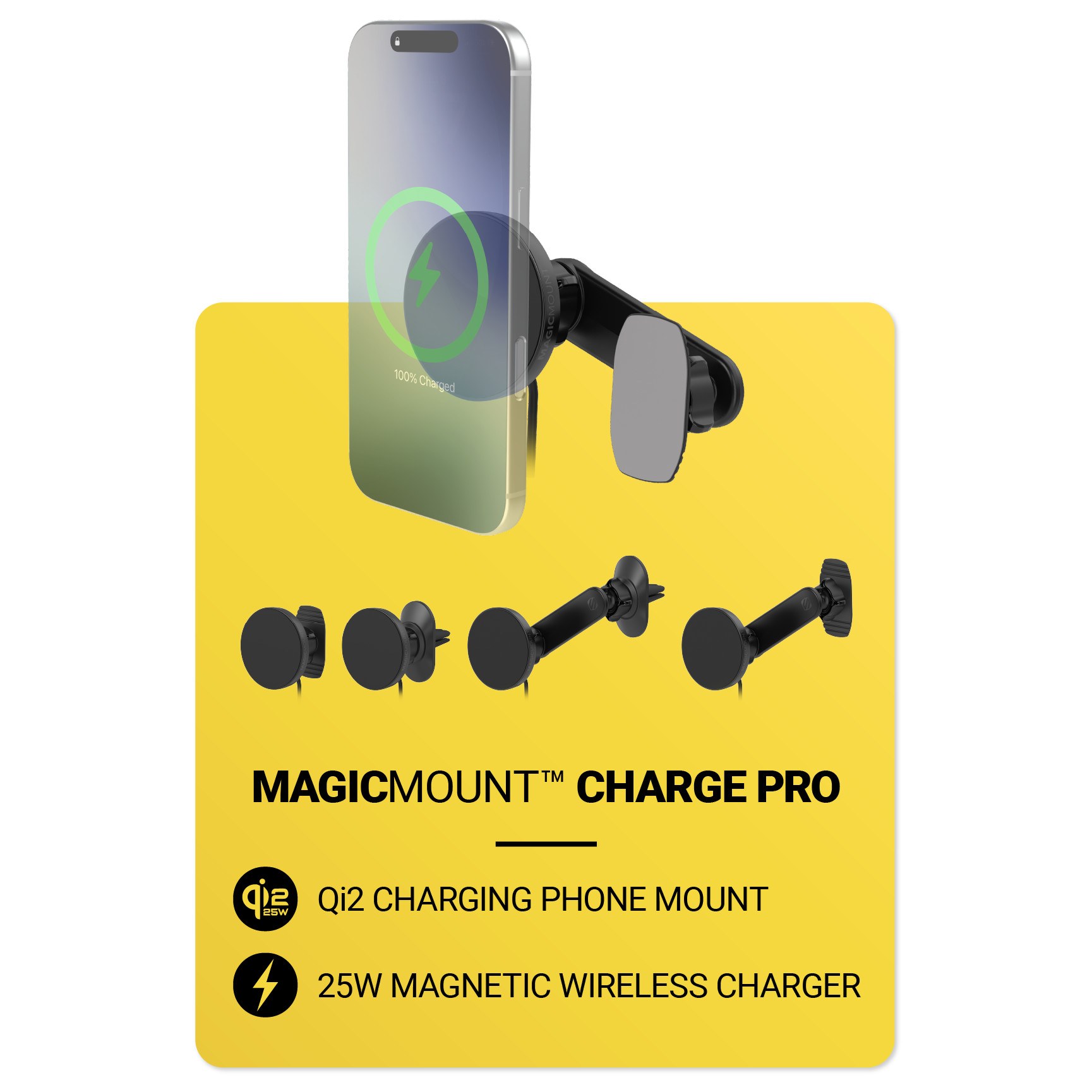 Scosche MPQTRODVR-SP Qi2 25W MagSafe Vent/Dash/Swing Arm/Back-of-Display Wireless Charging Mount