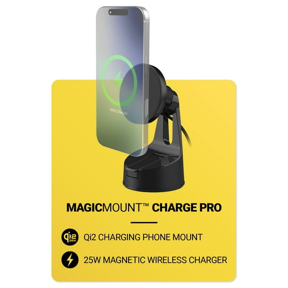 Scosche MagicMount Charge Pro Qi2 25W Wireless Fast Charge Magnetic Window/Dash Mount Black MPQTRWD