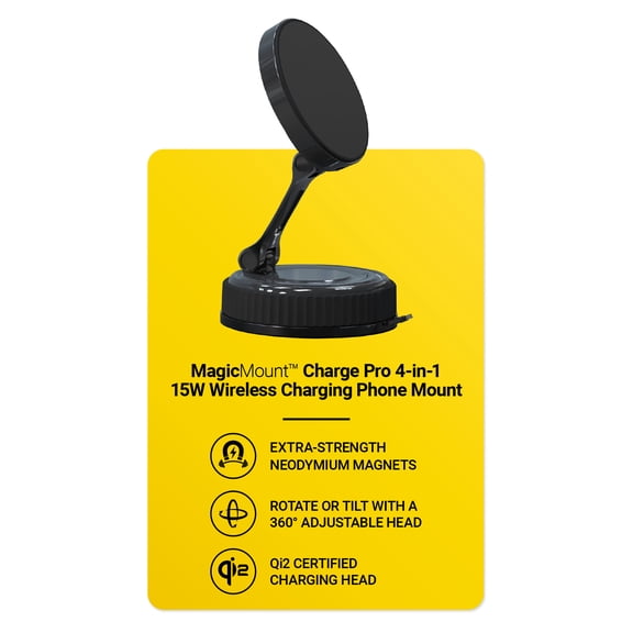 Scosche MagicMount Charge Pro 15W Qi2 Magnetic MagSafe 4-in-1 GoAnywhere Phone Mount MQMRCSS-XC