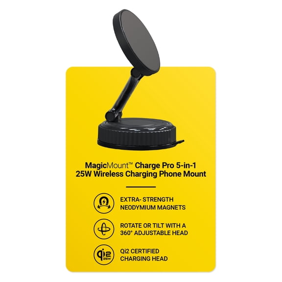 Scosche MagicMount Charge Pro 25W Qi2 Magnetic MagSafe 5-in-1 GoAnywhere Phone Mount MQTRCSDS-SP