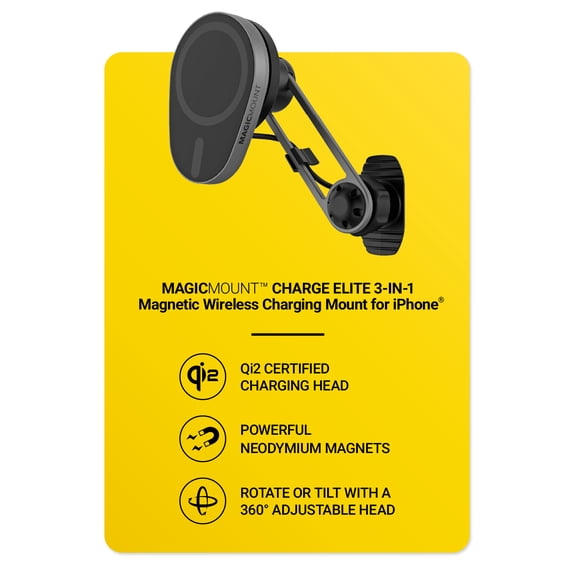 Scosche MagicMount Qi2 Elite Charge 3-in-1 15W Wireless Car Mount Kit MagSafe Compatible MEQMSRM-AP2