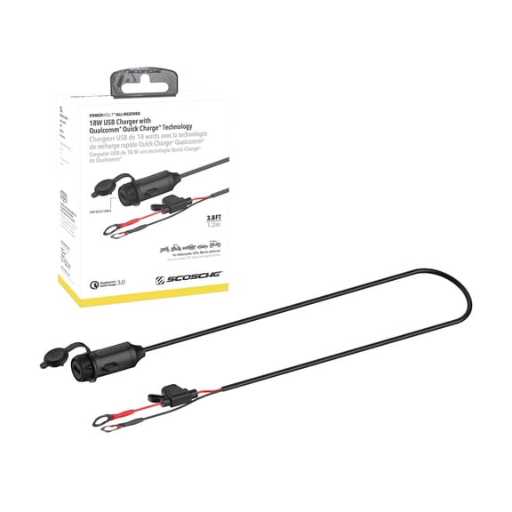 Scosche PSQC3-SP PowerVolt 18W USB QC3.0 Fast Charger for Motorcycles, ATVs, Marine Vehicles & More