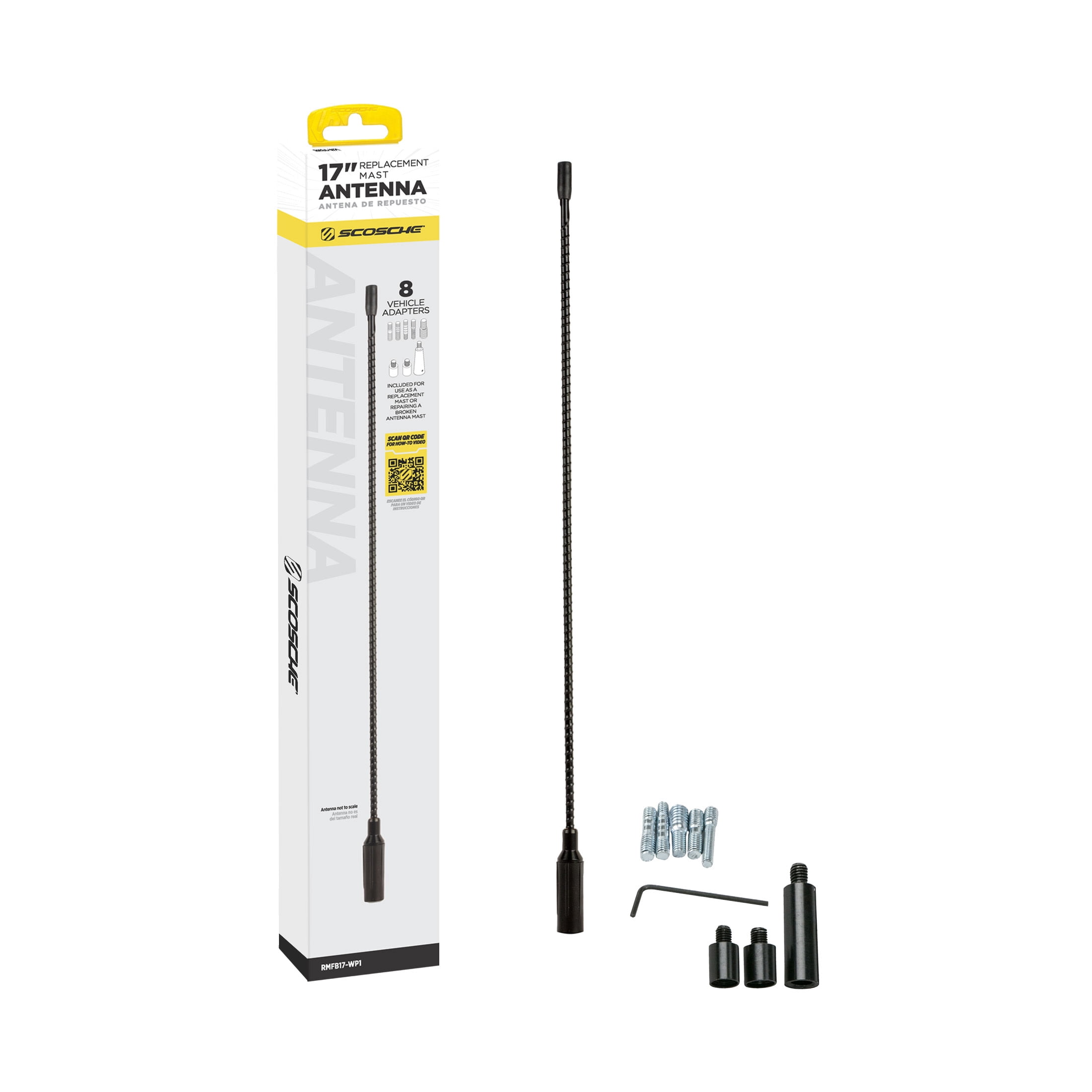 Scosche 17 Inch Spiral Replacement Car Antenna with Mast and