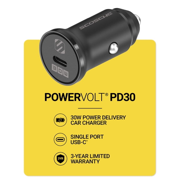 Scosche PowerVolt™ Power Delivery 3.0 30W USB-C Compact Mini Fast Charging Car Charger SCPDC30LC-RP