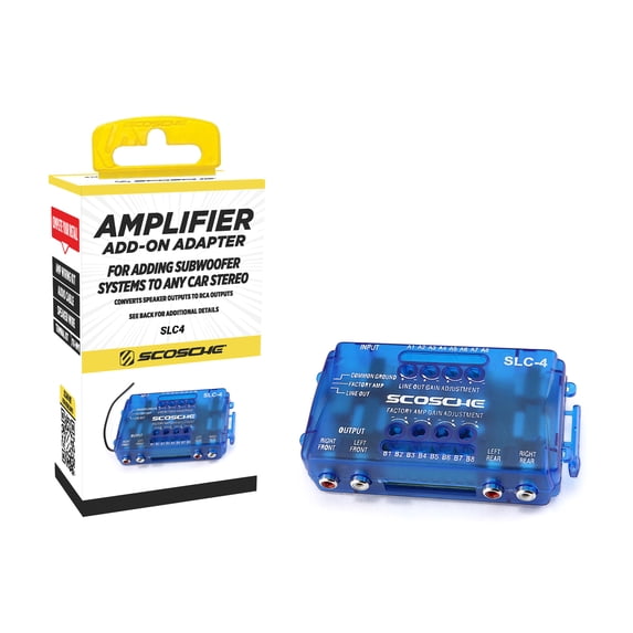Scosche SLC4 Line Output Converter/OEM Premium Amp Adapter High/Low RCA Converter Car Audio 1pk Blue