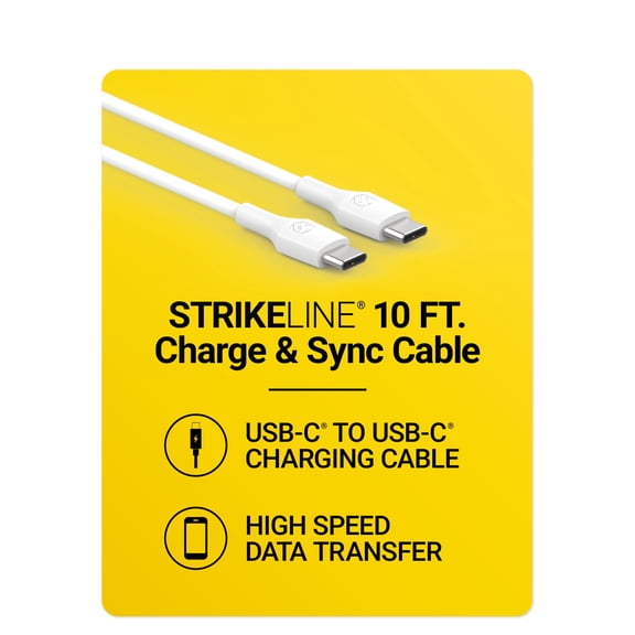 Scosche StrikeLine 60W USB-C to USB-C Fast Charge & Sync Cable 10ft Power Delivery Data White SCC10WT-SP