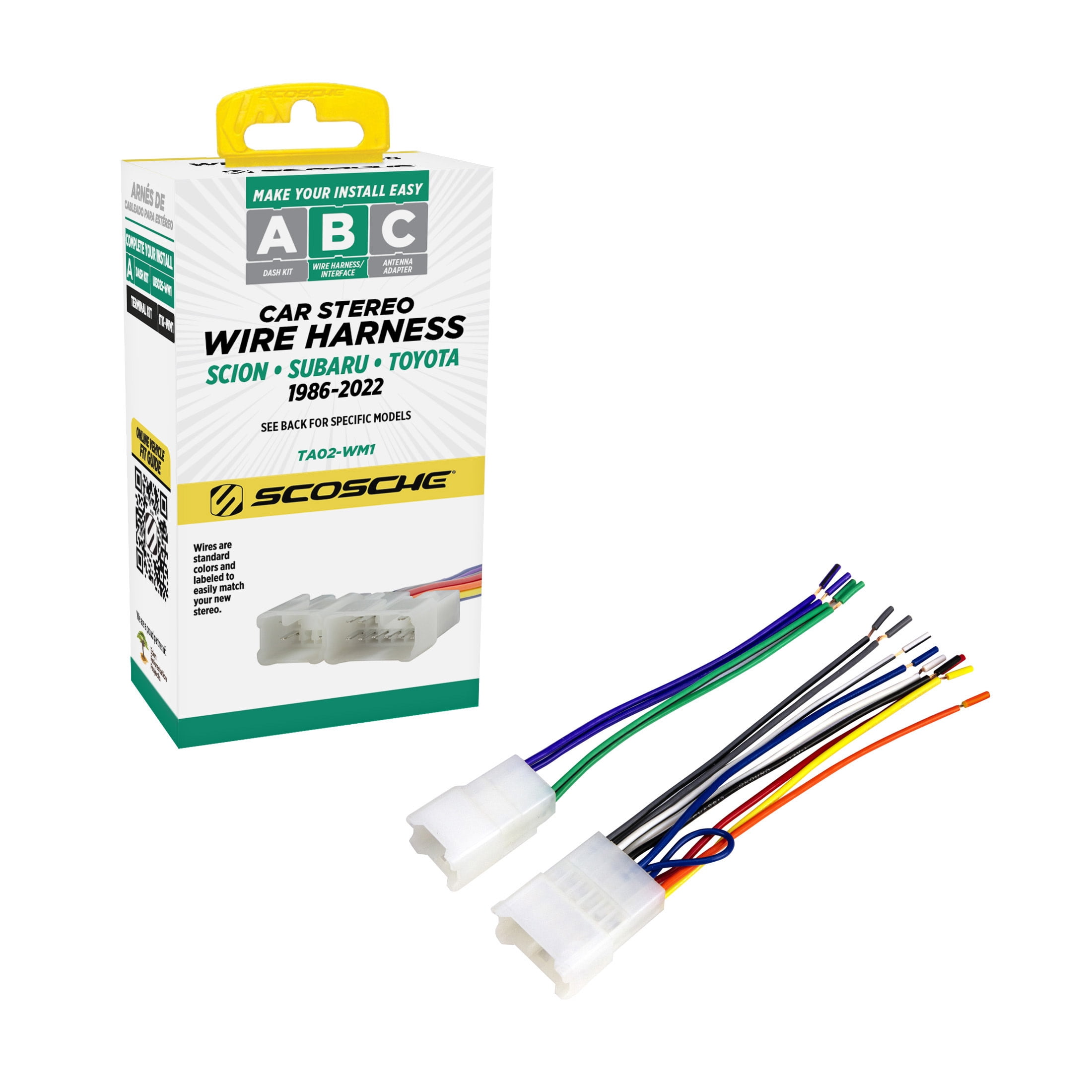 Scosche Wiring Harness Compatible w/ Select 1987-2021 Lexus, Scion, Subaru & Toyota TA02-WM1