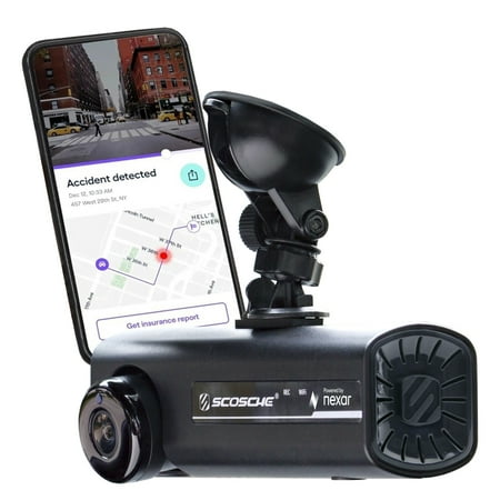 Scosche NEXC2128-XCES0 HD Two-Way Smart Dash Cam Powered by Nexar with Suction Cup and 128GB Memory
