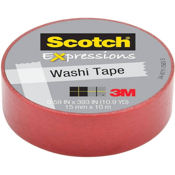 Scotch 0.59" Red Expressions Washi Tape, 393"