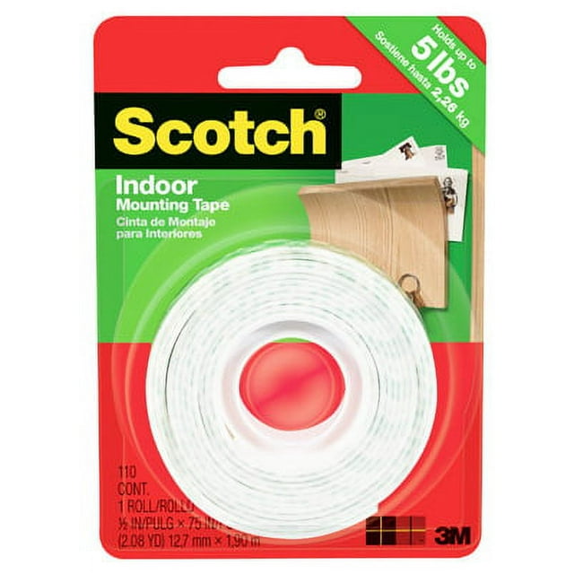 Scotch 1/2" x 75" Roll Heavy Duty Mounting Tape Double Faced, Each