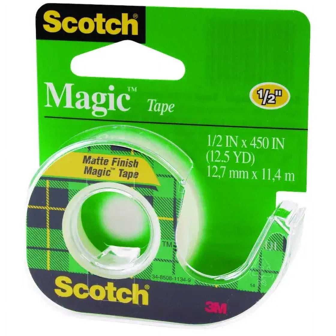 Scotch 104 Magic Tape With Plastic Dispenser 1/2 By 450 Inch (Case of 8)