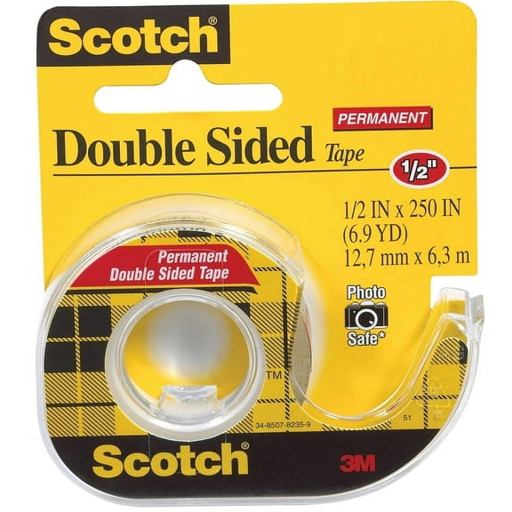 Scotch 136 Double-Sided Permanent Office Tape 250 in L 1/2 in W Acrylate Adhesive Plastic Backing