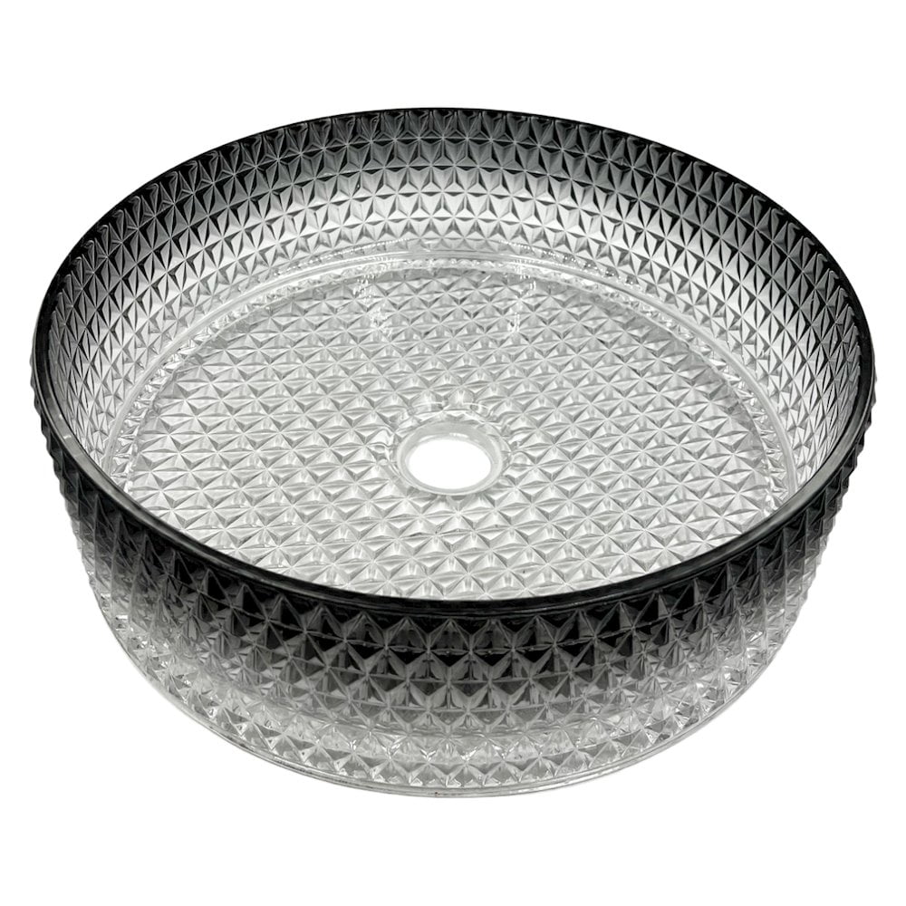 14" Black Gradient Tempered Glass Circular Vessel Sink