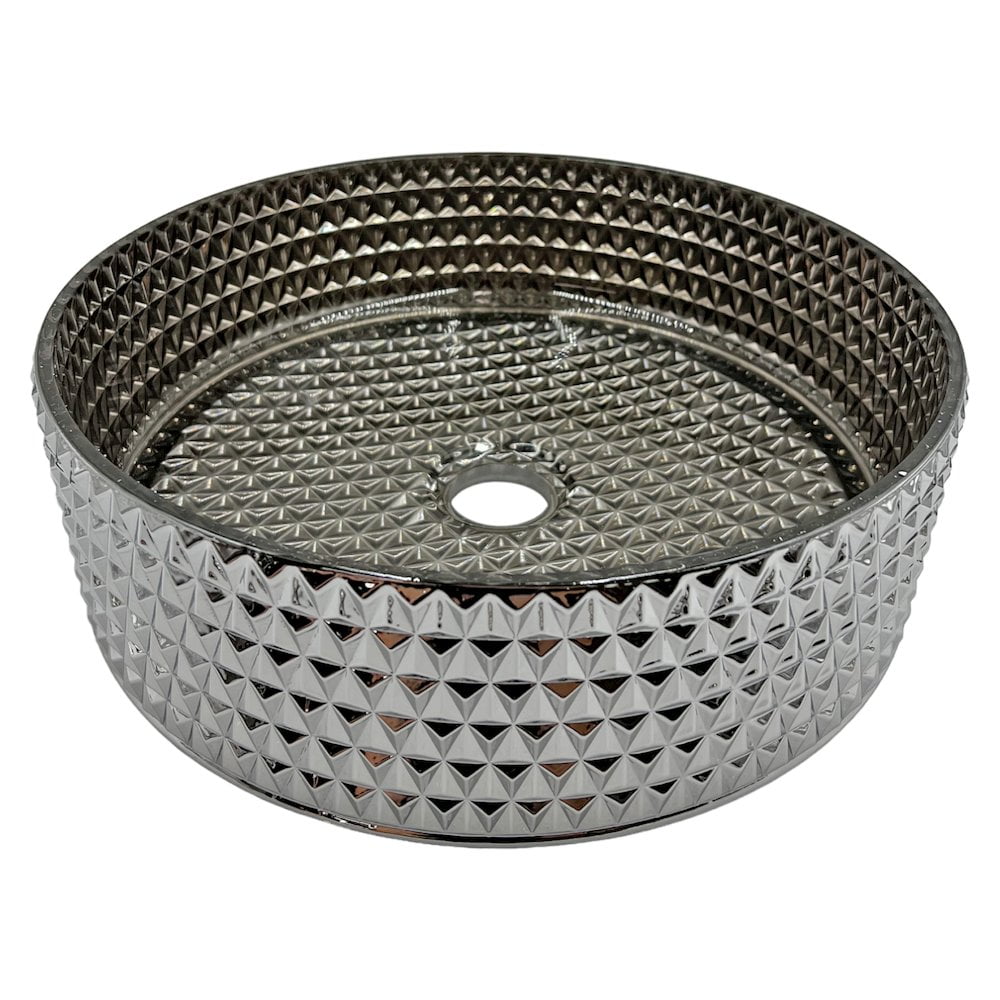 Silver 14" Textured Glass Circular Bathroom Vessel Sink