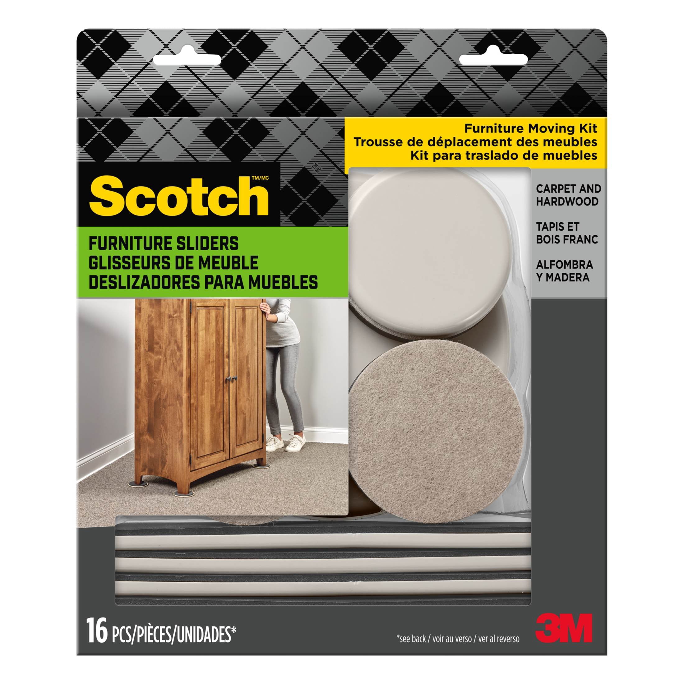 Scotch Sliders Furniture Moving Kit, Reusable, Helps Cleaning or Rearranging, 16 Pieces