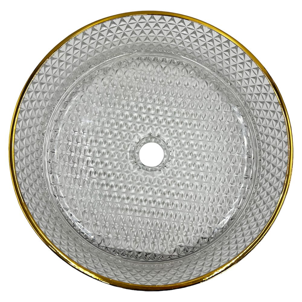 16" Clear and Gold Glass Circular Bathroom Vessel Sink